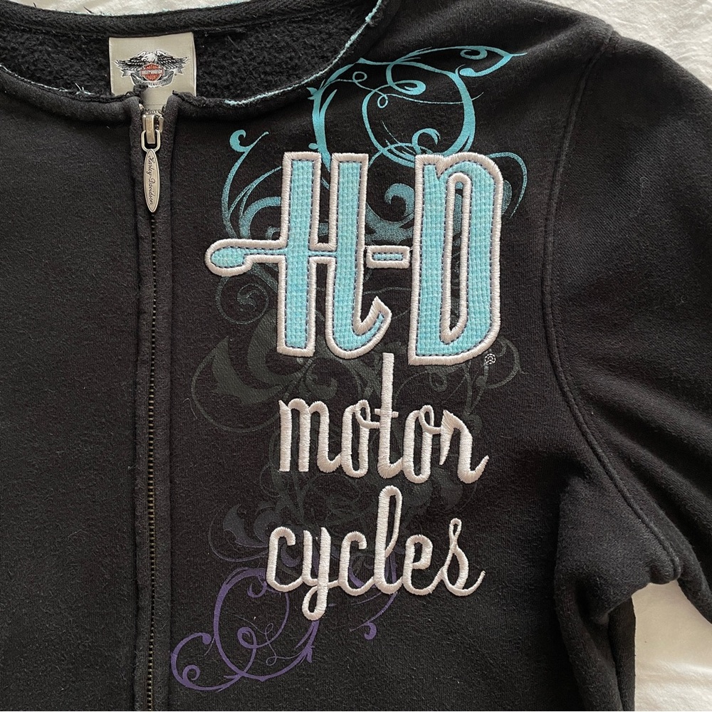 Harley Davidson Motorcycles Zip-Up embroidered hoodie-type jacket smaller size - Picture 3 of 15